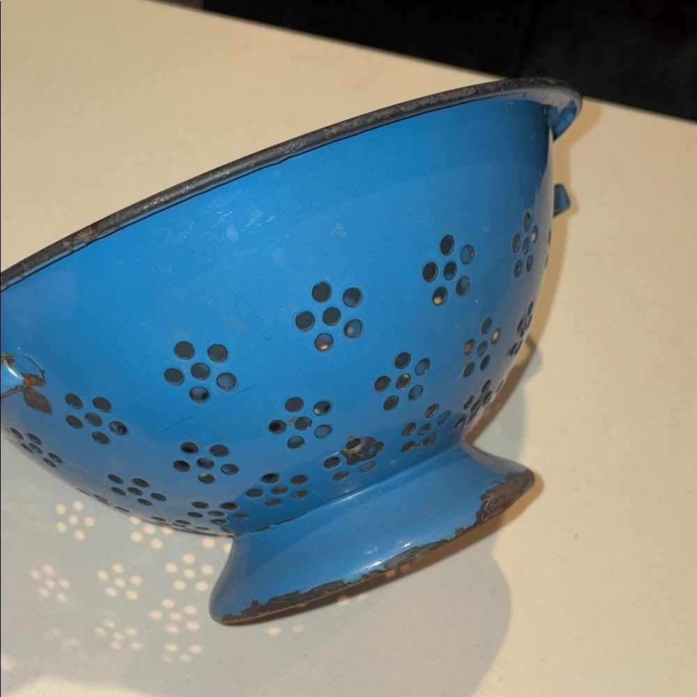 Primitive French Blue Japan Metal Colander